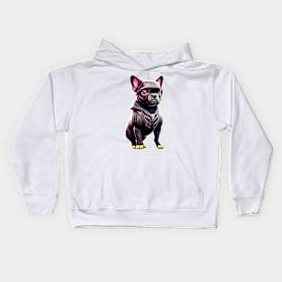 Frenchie in Sleek Feline Attire Version 2 Kids Hoodie